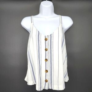 Hollister Womens Strappy Cami Top Size M White Blue Stripe Cropped Summer Beachy
